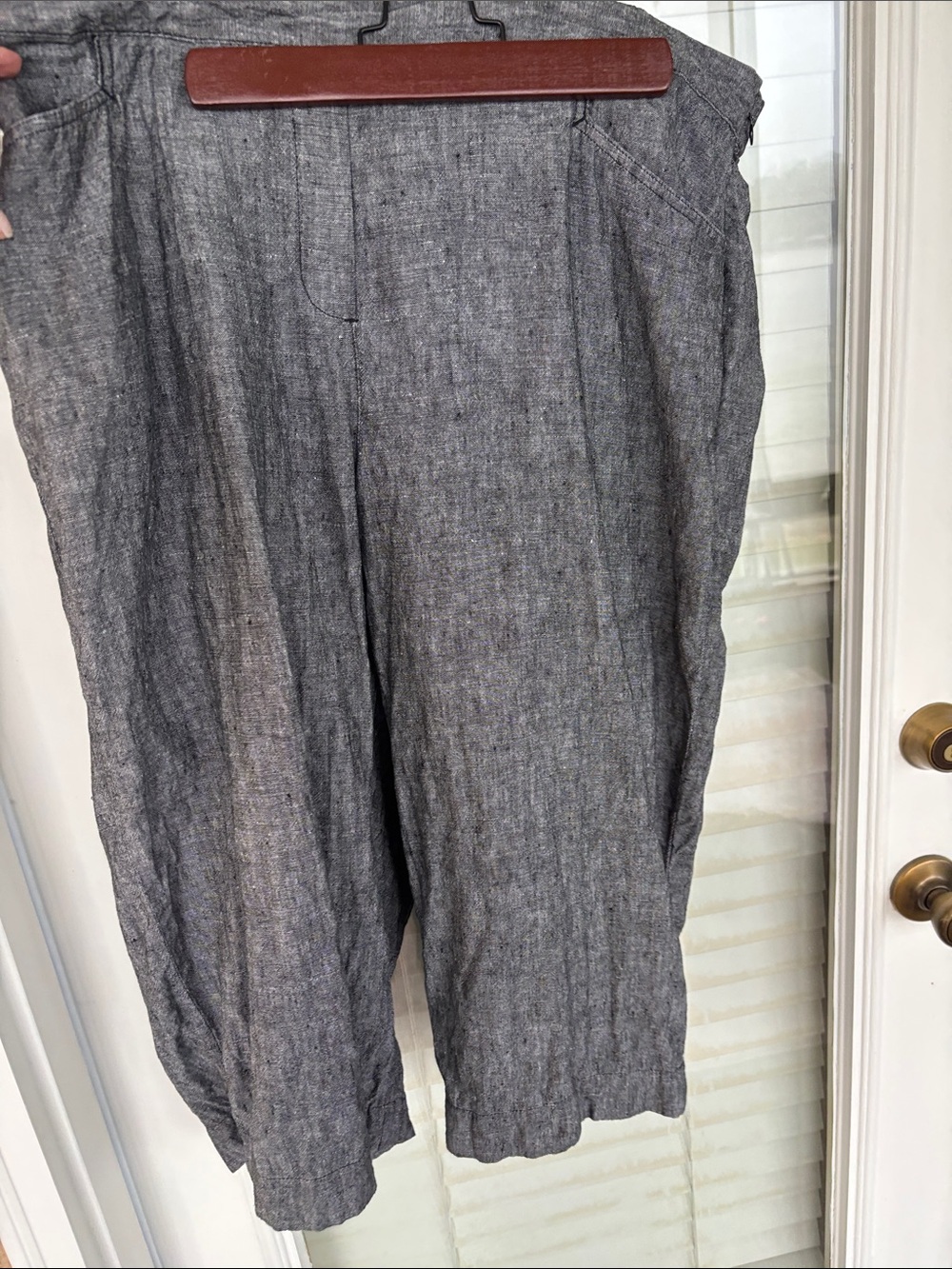 J. Jill Women's Cropped Chambray-Texture Ankle Pants Heather Gray wide leg crops